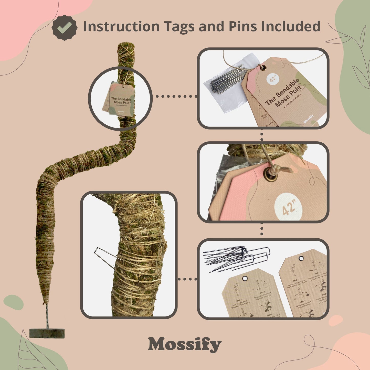 The Original Bendable Moss Pole™ - Best Seller (Pins Included) Mossify