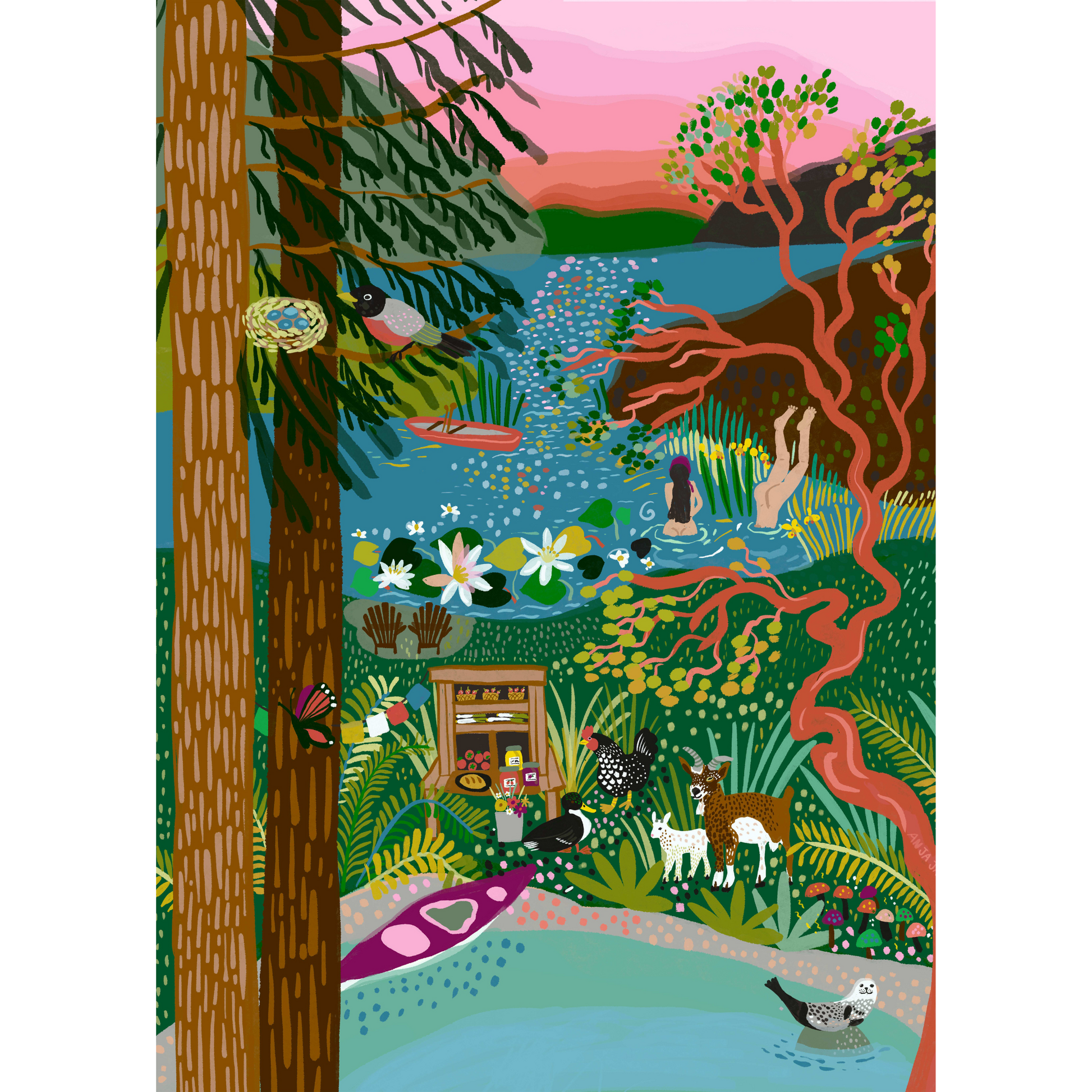 Salt Spring Island Swim | 1000-Piece Puzzle for Adults | Designed in Canada by Anja Jane Villager Puzzles
