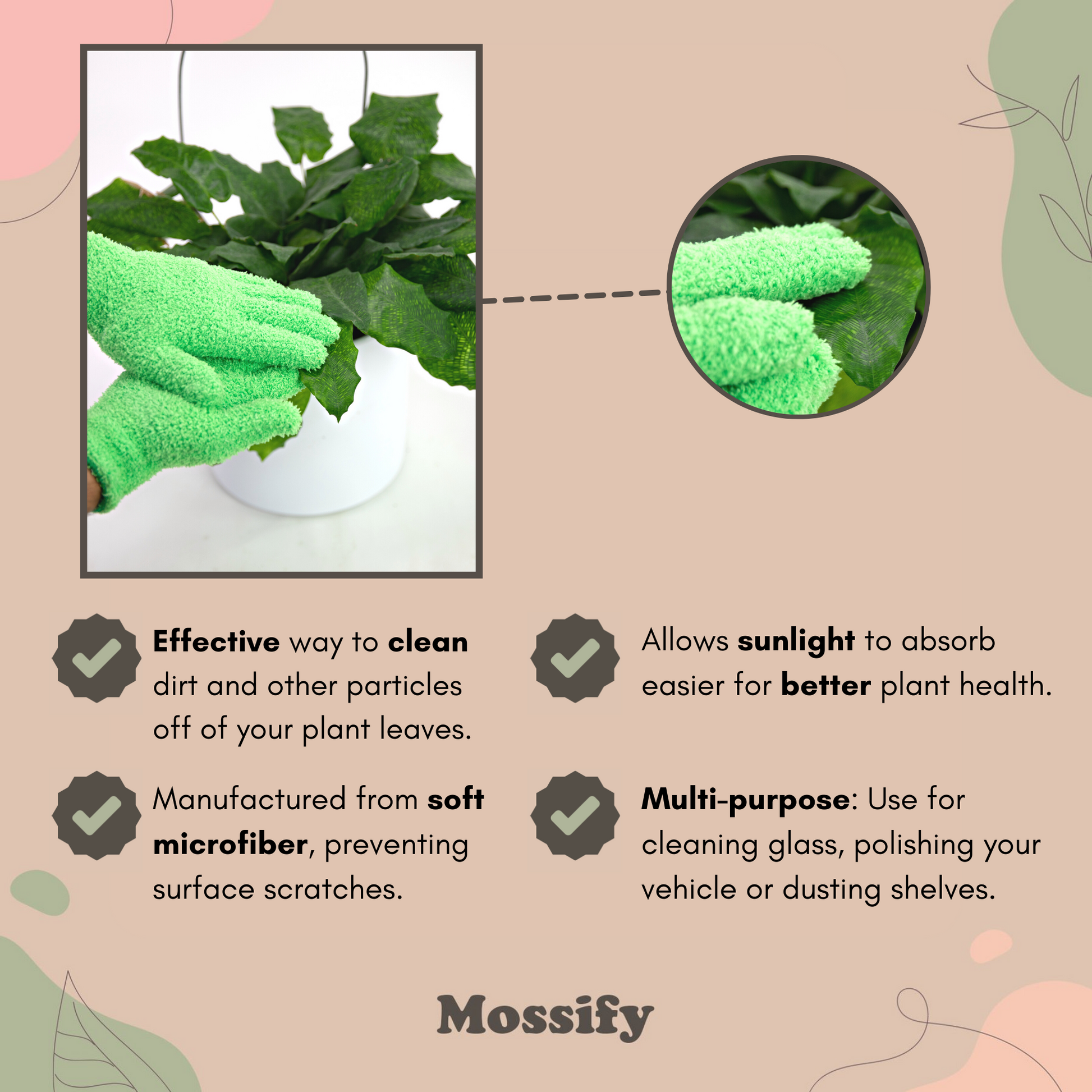 1 Pair Leaf Shining Microfiber Gloves Mossify