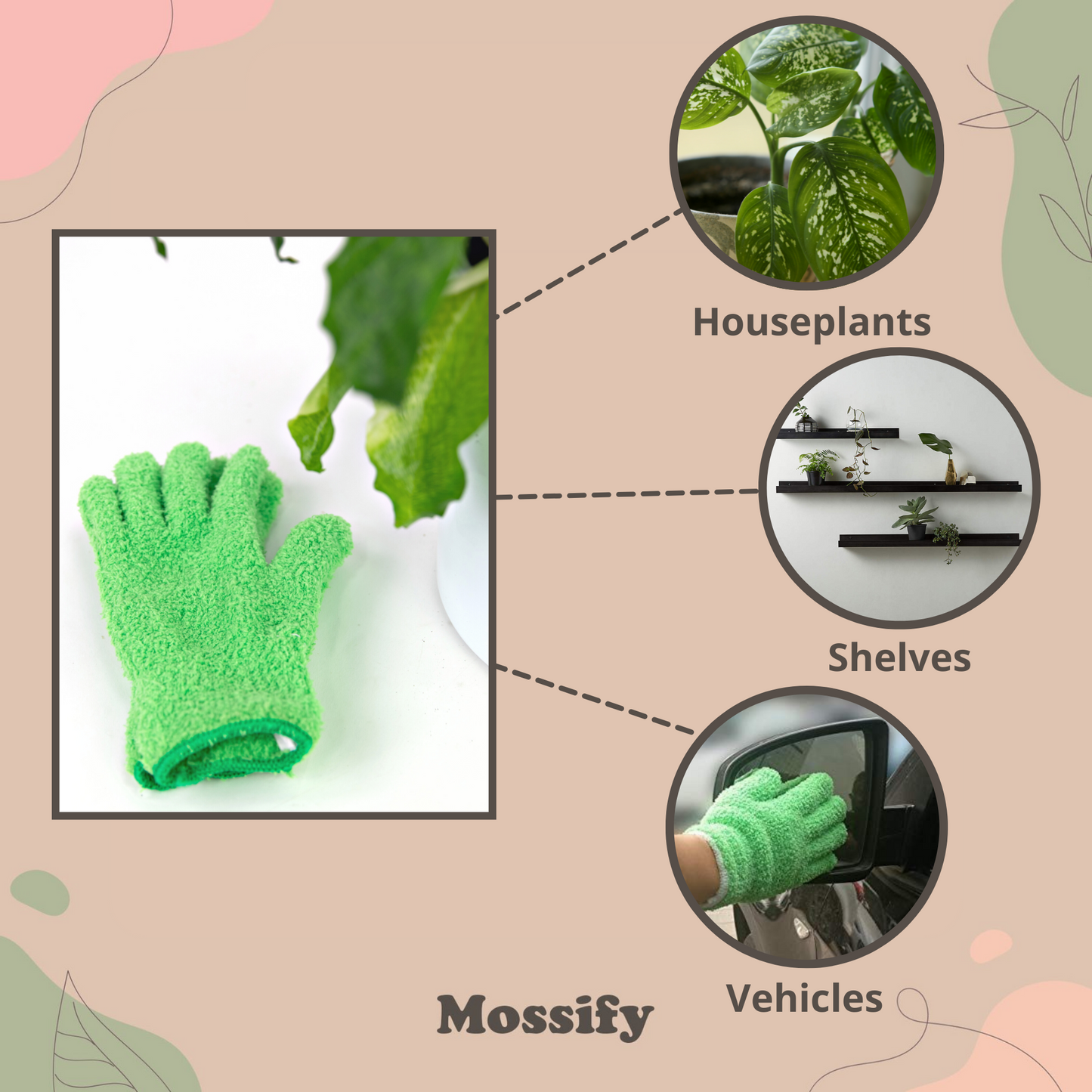 1 Pair Leaf Shining Microfiber Gloves Mossify