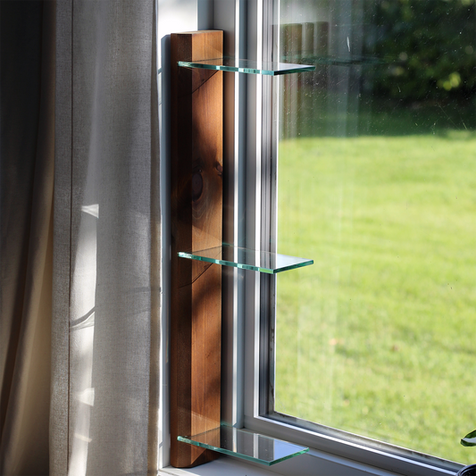 Renter-Friendly Window Shelf | Woodland Brown with Tempered Glass Daniel's Plants