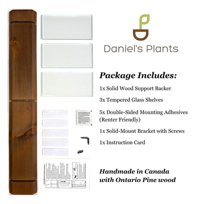 Renter-Friendly Window Shelf | Woodland Brown with Tempered Glass Daniel's Plants