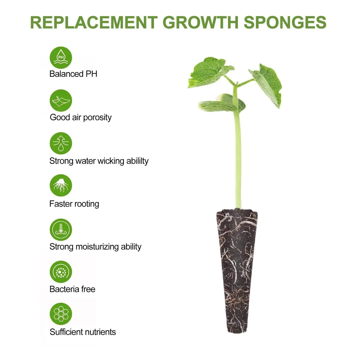 Éponges de Germination Hydroponique – Bouchons de Croissance Racinaire (50 pcs) Vert Un Jardin