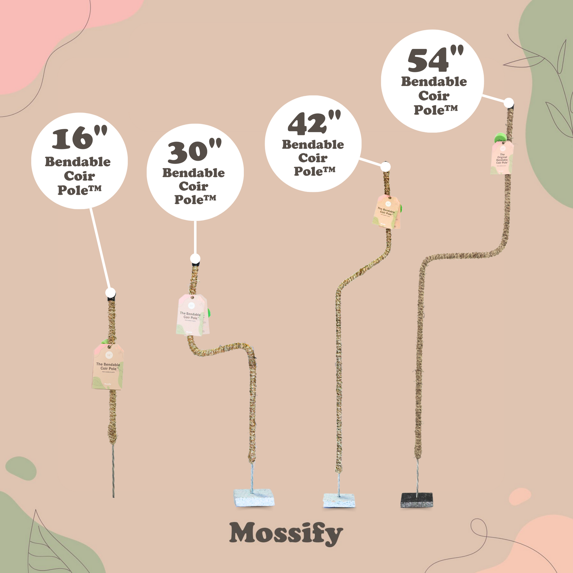 The Original Bendable Coir Pole™ - Best Seller (Tape Included) Mossify