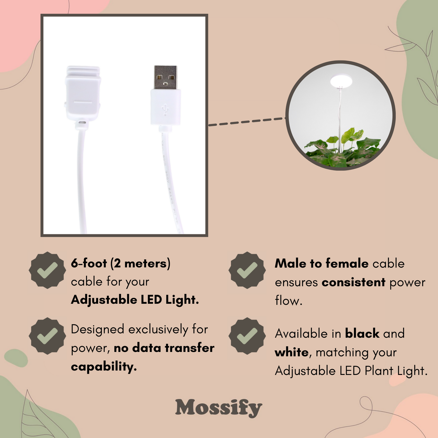 6' USB 2.0 Power Extension Cord Mossify