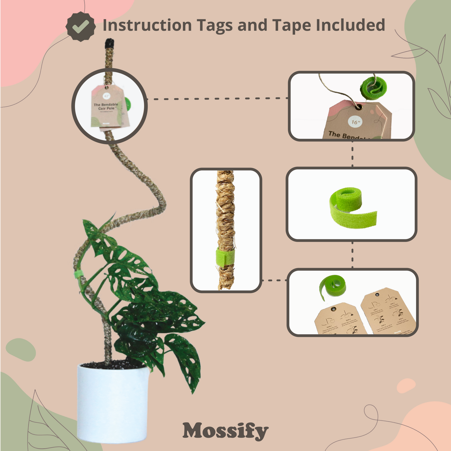 The Original Bendable Coir Pole™ - Best Seller (Tape Included) Mossify
