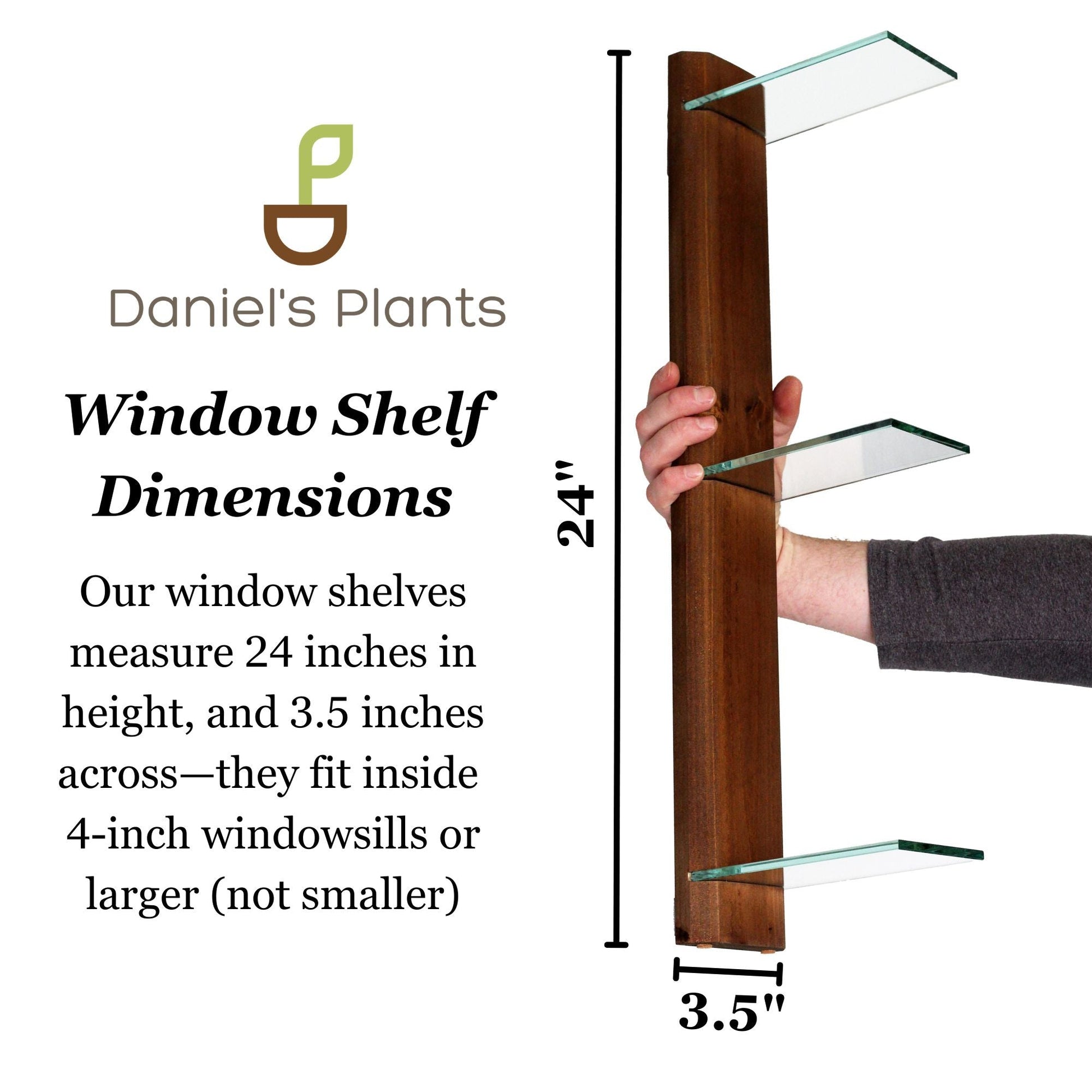 Renter-Friendly Window Shelf | Woodland Brown with Tempered Glass Daniel's Plants