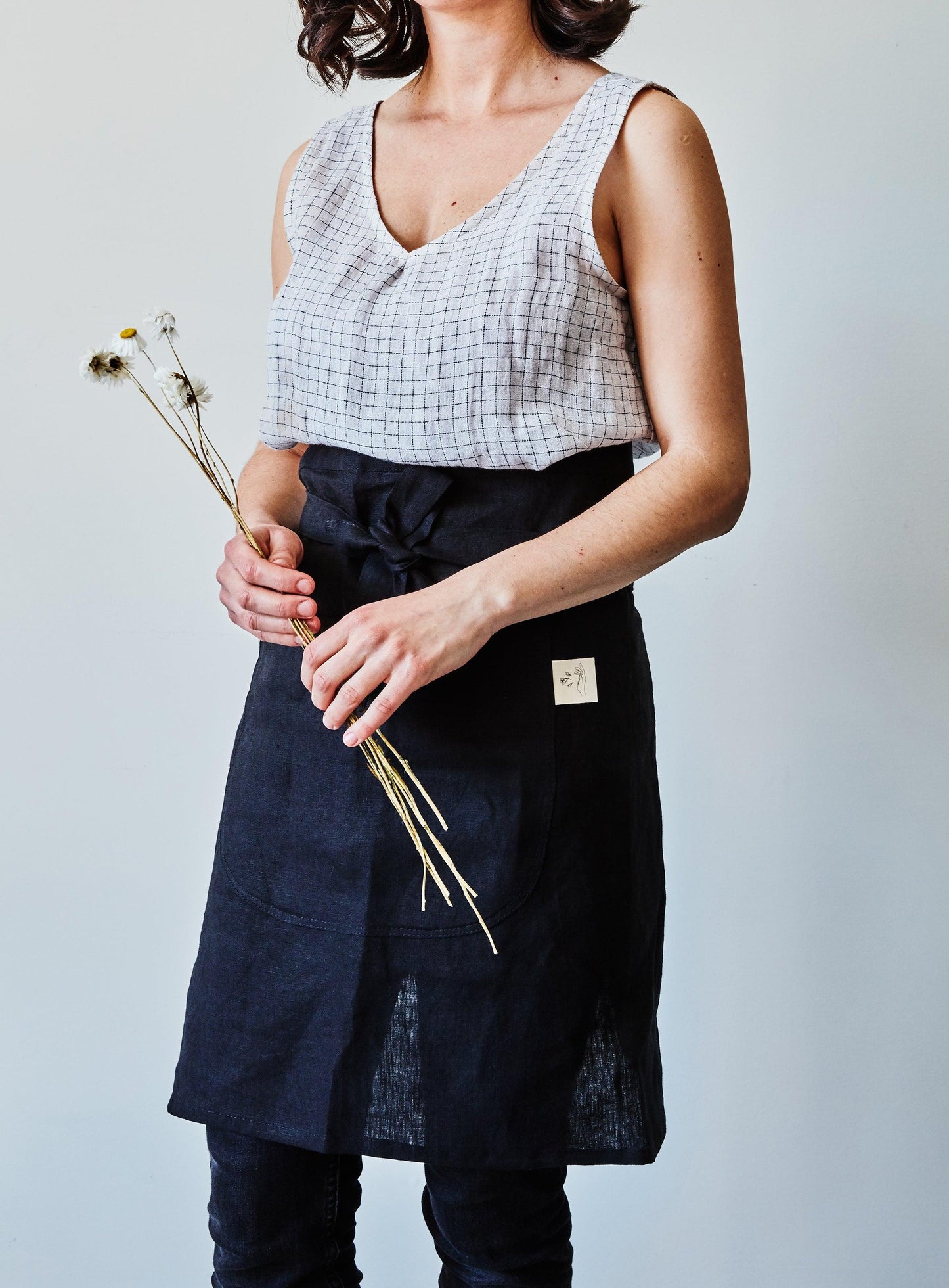 Half Linen Apron - Black Confetti Mill