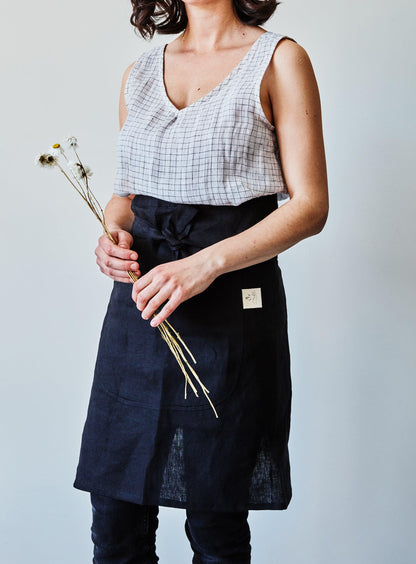 Half Linen Apron - Black Confetti Mill