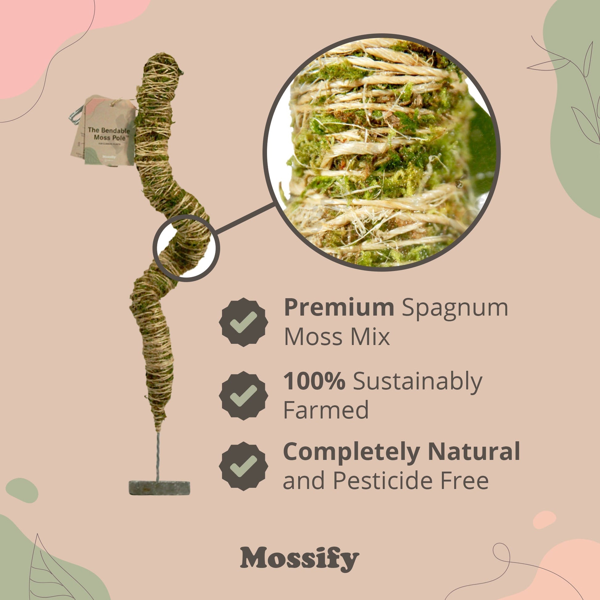 The Original Bendable Moss Pole™ - Best Seller (Pins Included) Mossify